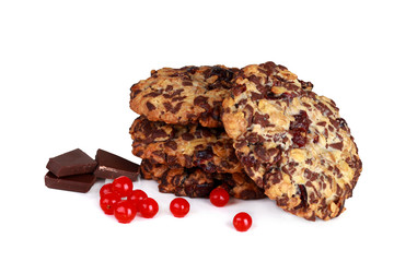 Oatmeal cookies with cranberries and chocolate isolated on white background
