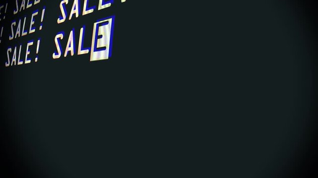 many sale words spam text typing writing on old computer lcd led tube tv screen display background blinking animation New quality universal vintage motion dynamic animated retro colorful joyful video