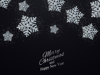 Naklejka na ściany i meble Christmas, New Year background with silver snowflakes. Vector illustration