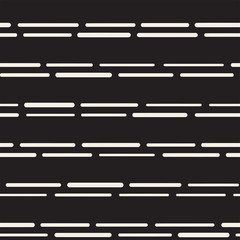 Black and White Irregular Rounded Dashed Lines Pattern. Modern Abstract Vector Seamless Background. Stylish Chaotic Stripes Mosaic