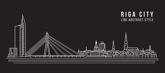 Cityscape Building Line art Vector Illustration design - Riga city - obrazy, fototapety, plakaty