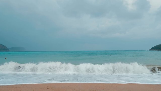 Sea and the coastline, Budva, Montenegro, Adriatic, Mediterranean. Slow motion
