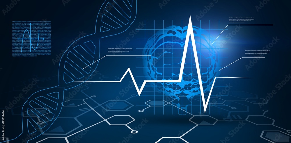 Poster digital background with brain and dna helix