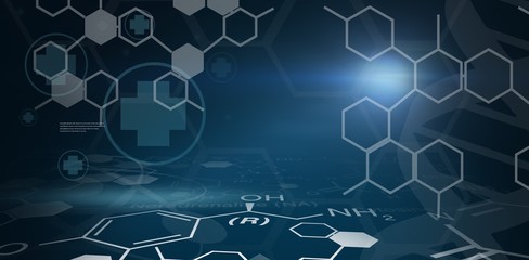 Digital background with chemical data and emergency sign 