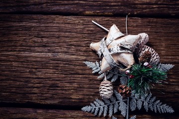 Christmas decoration on wooden plank