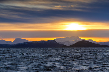 Naklejka na ściany i meble sunset in the North sea,Tromso