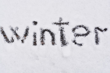 Winter written in snow background