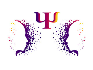 Modern head Logo sign of Psychology. Profile Human. Letter Psi. Creative style. Symbol in vector. Design concept. Brand company. Violet color isolated on white background. Icon for web, logotype.