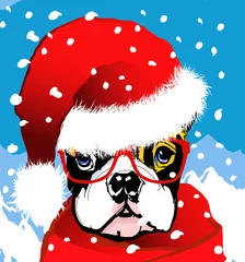 Fotobehang kerstman franse bulldog © Isaxar
