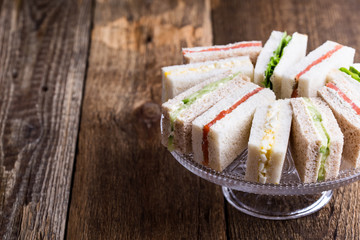 English tea sandwiches on cake stand