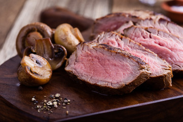 Roast beef steak with mushrooms