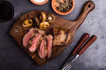 Roast beef steak with mushrooms