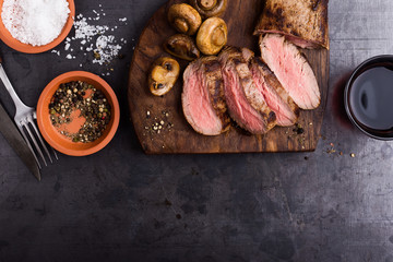 Roast beef steak with mushrooms