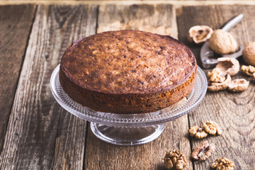 Walnut cake on cakestand