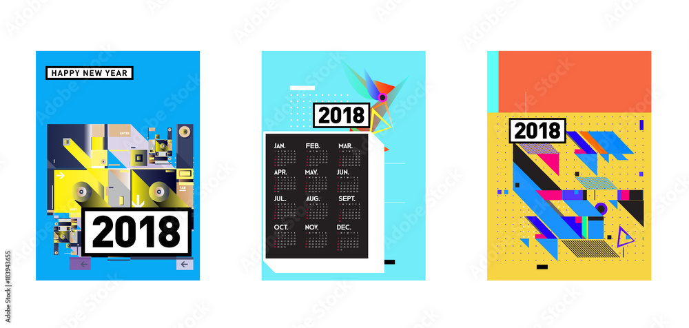Poster calendar_desiset of wall calendar 2018 template design with colorfull background patterngn_set