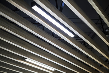 Wood ceiling with fluorescent light