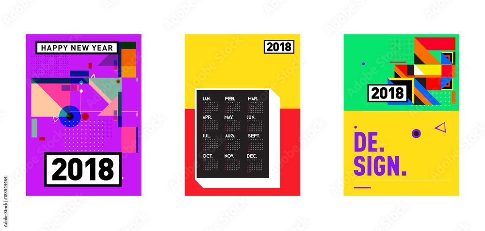 Poster calendar_desiset of wall calendar 2018 template design with colorfull background patterngn_set