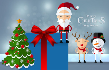 Christmas Santa Claus , reindeer and snowmen background in flat style.