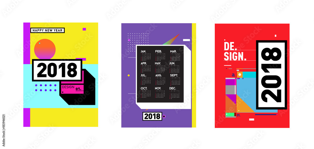 Poster calendar_desiset of wall calendar 2018 template design with colorfull background patterngn_set