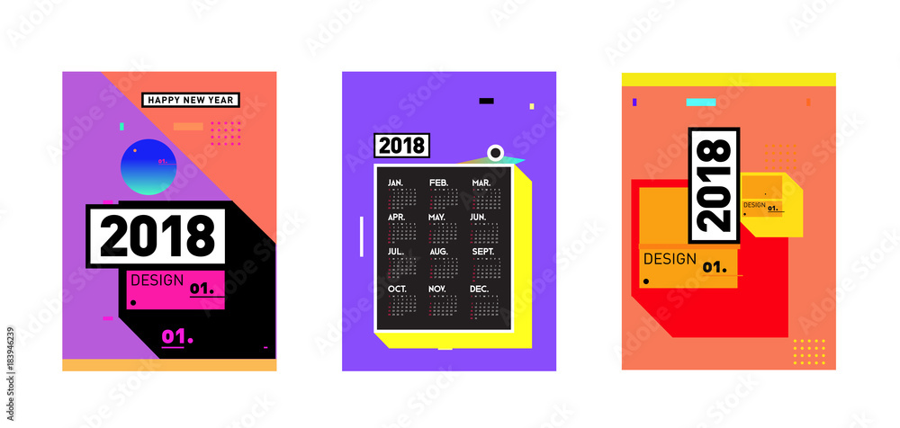 Poster calendar_desiset of wall calendar 2018 template design with colorfull background patterngn_set