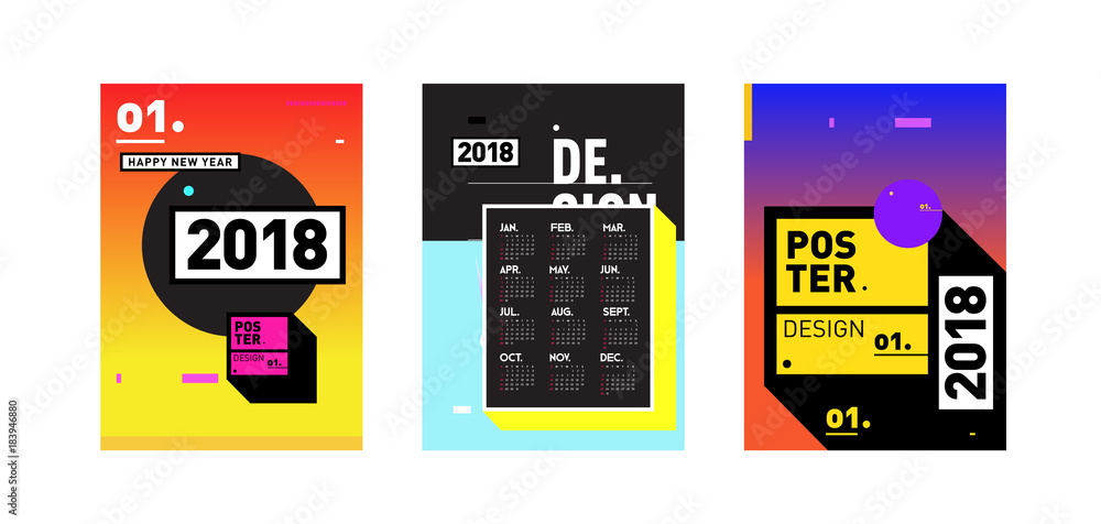 Poster calendar_desiset of wall calendar 2018 template design with colorfull background patterngn_set