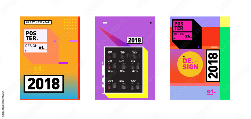Poster calendar_desiset of wall calendar 2018 template design with colorfull background patterngn_set