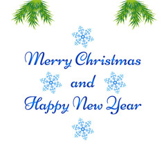 Merry Christmas, Happy New Year greeting card on white background.