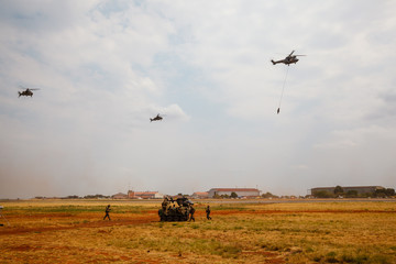 South African national defence force doing a demonstration of capabilities at an airshow held at Waterkloof airforce base, Pretoria, South Africa.