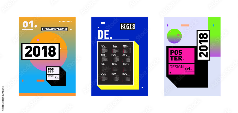 Poster calendar_desiset of wall calendar 2018 template design with colorfull background patterngn_set
