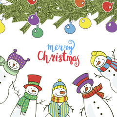 Christmas card with funny snowmen