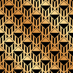 Seamless art-deco ornamental pattern with golden gradient. Template for design. Vector illustration