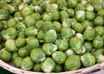 Organic Brussels sprouts  at farmer's market in Paris (France).