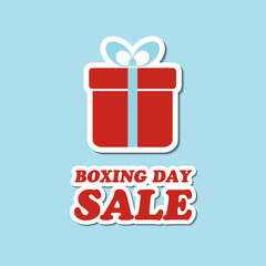 Boxing day sale. Vector card with gift box sticker