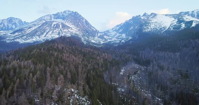 Aerial wiev, Flight at the foot of the High Tatras, Slovakia, Europe