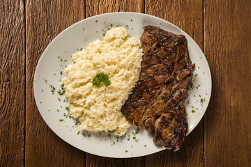 grilled beef steak and risotto