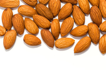 Almonds on a white background