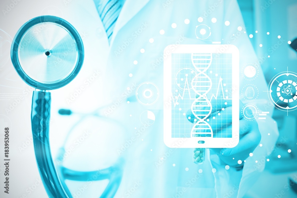 Aufkleber composite image of digital background with dna sign