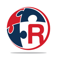 Icon logo for business consulting, illustrated with the concept puzzle and the initials  letter R