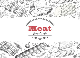 Horizontal background with meat products
