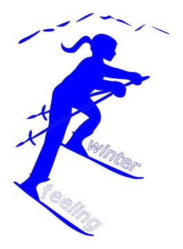 Winter Feeling - Silhouette of female Skier - illustration