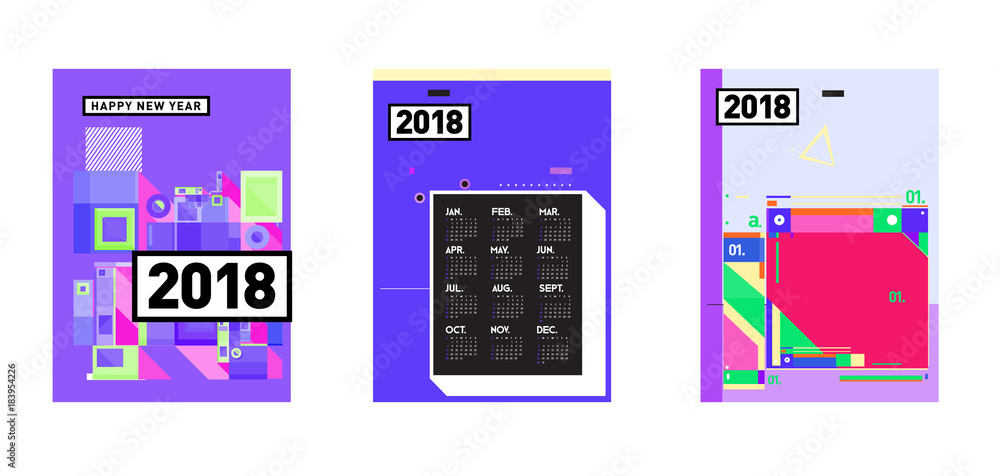Poster calendar_desiset of wall calendar 2018 template design with colorfull background patterngn_set
