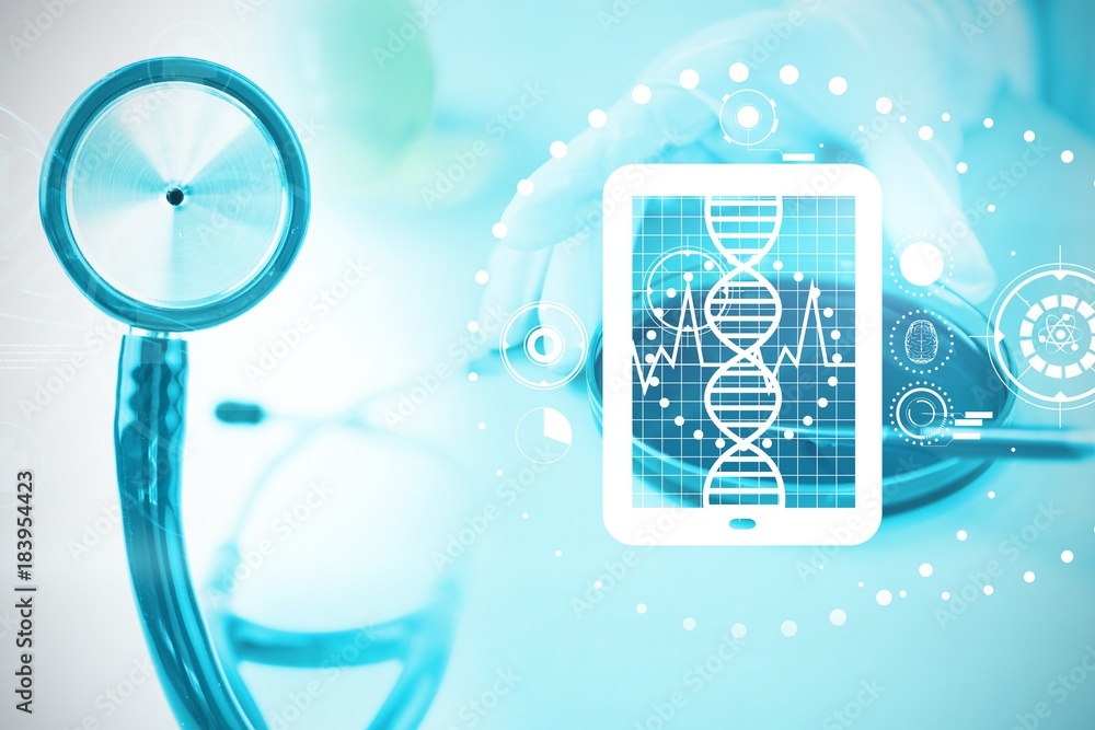 Poster composite image of digital background with dna sign