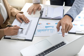 Confident business leader, business team meeting conference in office, The senior executive working and discussing new project investment plan with Secretary and strategy in business profit