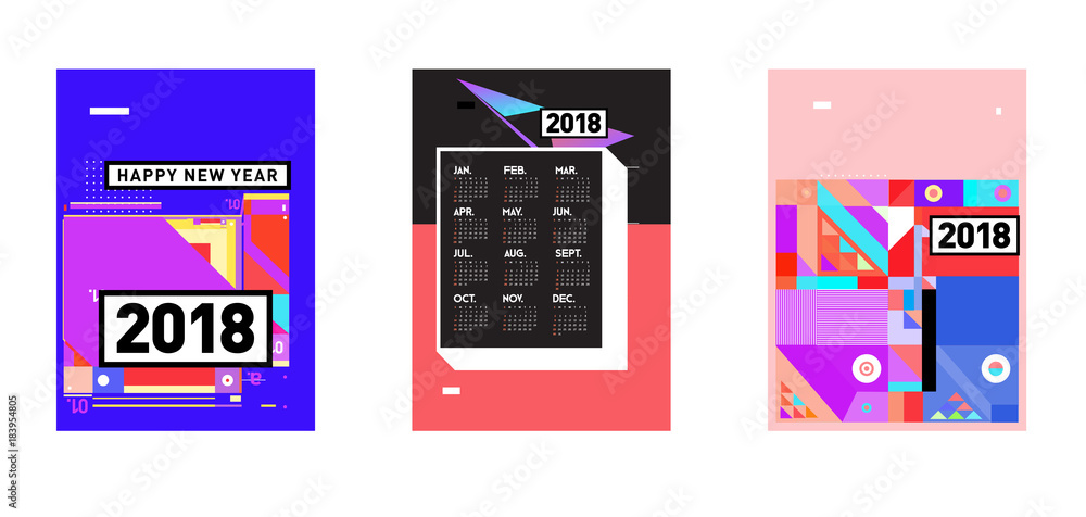 Poster calendar_desiset of wall calendar 2018 template design with colorfull background patterngn_set