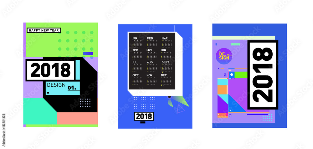 Poster calendar_desiset of wall calendar 2018 template design with colorfull background patterngn_set