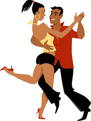 Young Latin couple dancing salsa or bachata, EPS 8 vector illustration, no transparencies, isolated on white