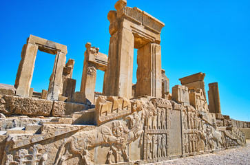 Reliefs on Tachara palace, Persepolis, Iran