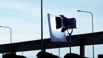 Big LED spotlight and tripod equipment