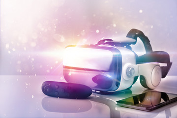 Virtual reality glasses with colored lights side view