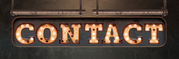 Contact - light letters on a hanging retro board 